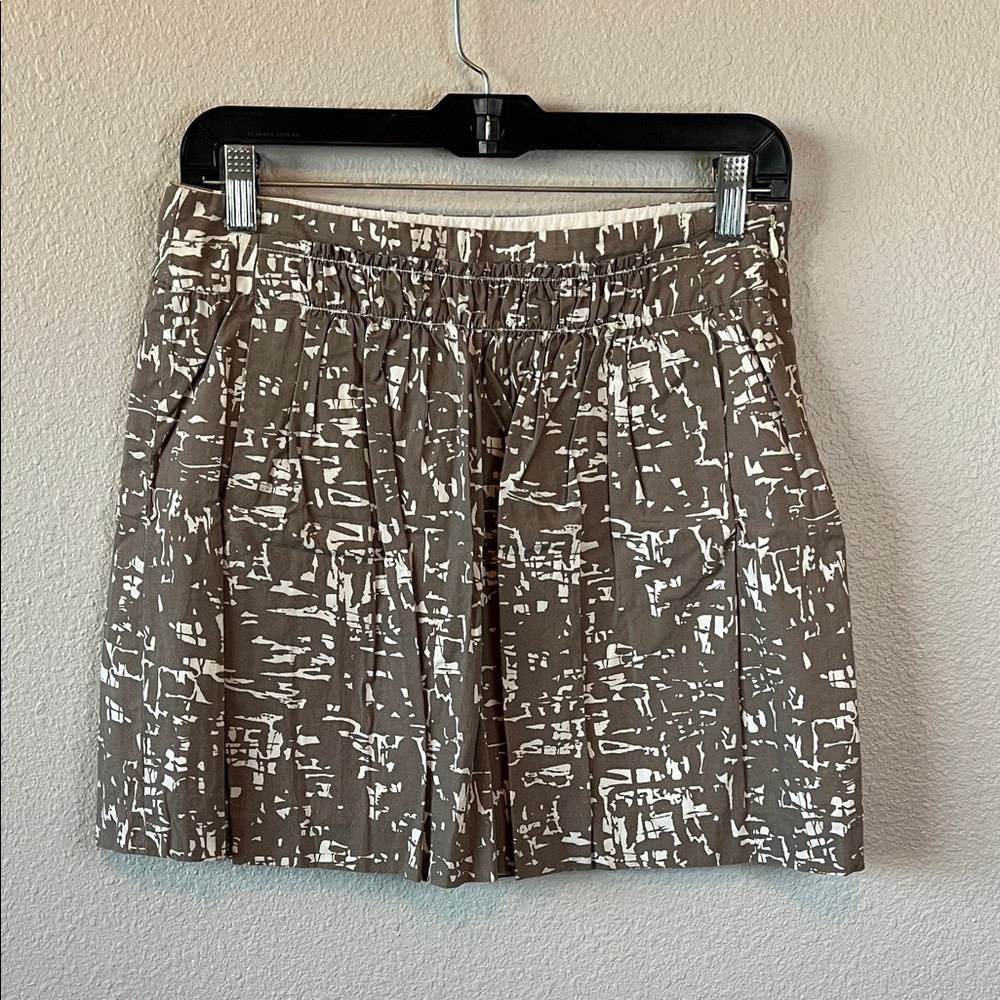 JCrew Factory Cotton Mini Skirt Taupe/Beige Abstract Pattern Size 4